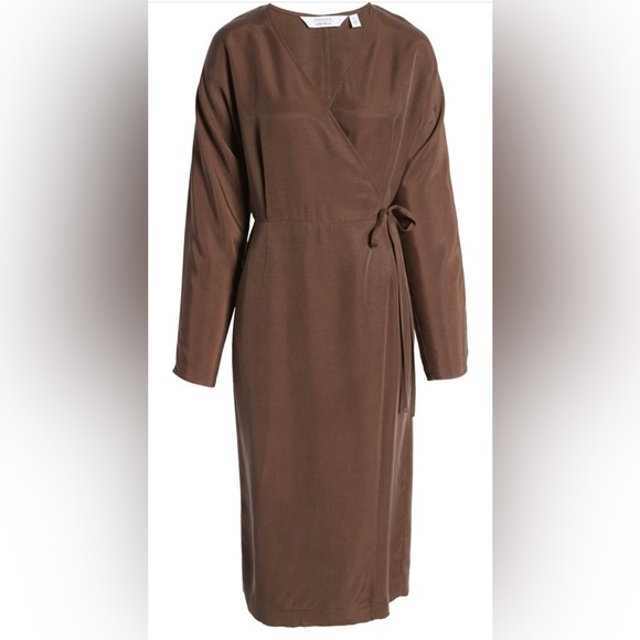 & Other Stories Oversized Midi Wrap Dress Brown Size 8 - Picture 2 of 5